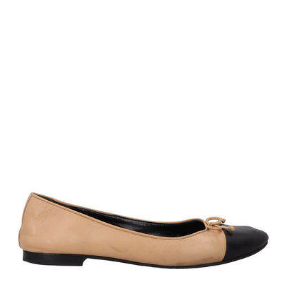 TORY BURCH Bow Leather Ballet Flats Beige Black Bow Accents US 8.5 RRP 240