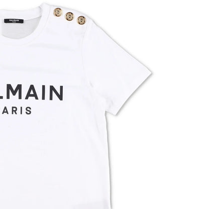BALMAIN Women T-Shirt Crew Neck Short Sleeve Logo 3 Button Cotton White M RRP395 — View 4