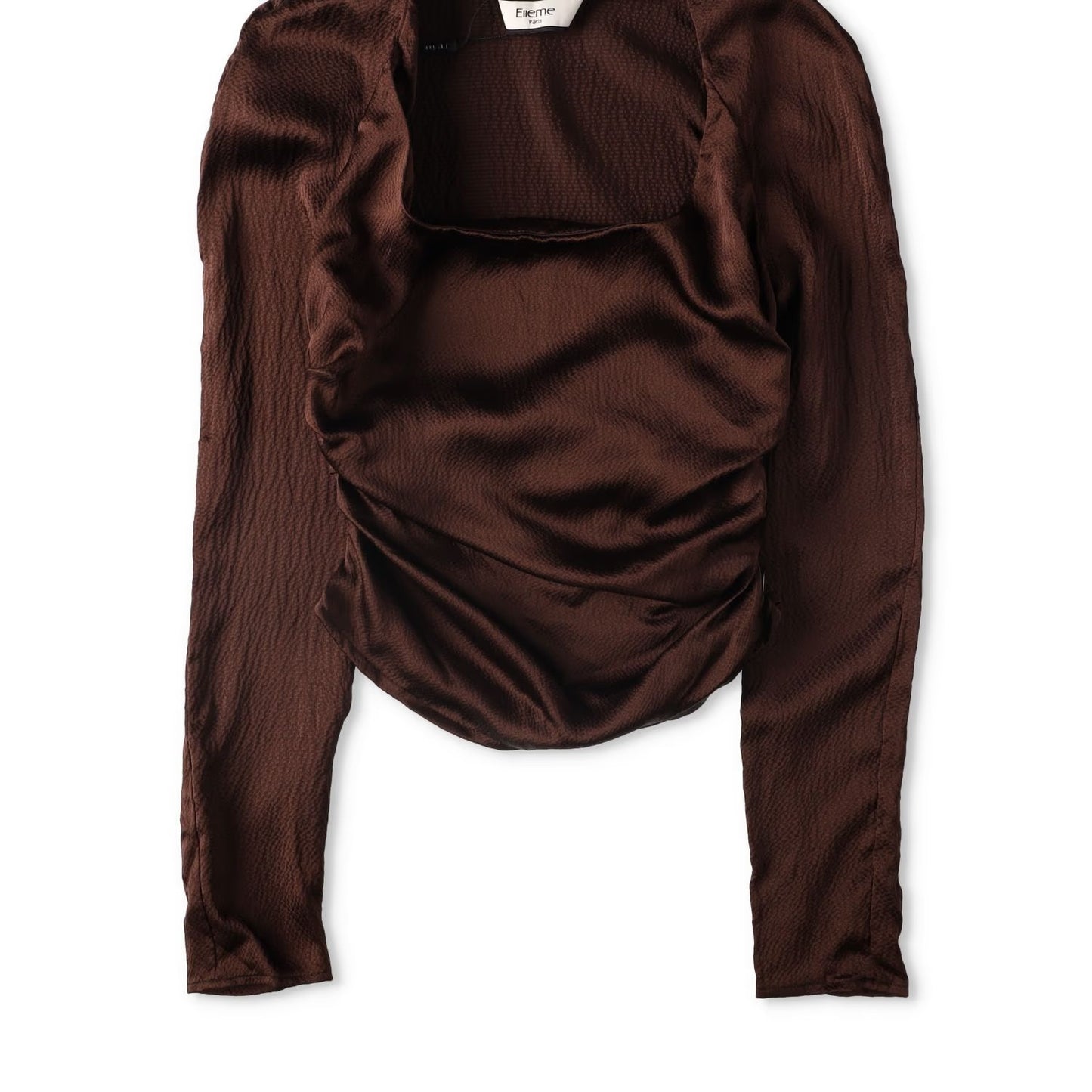 ELLEME Womens Scoop Neck Lomng Sleeve Knot Gathered Top Brown 34 RRP 385 — View 2