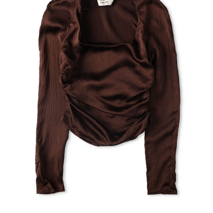 ELLEME Womens Scoop Neck Lomng Sleeve Knot Gathered Top Brown 34 RRP 385 — View 2