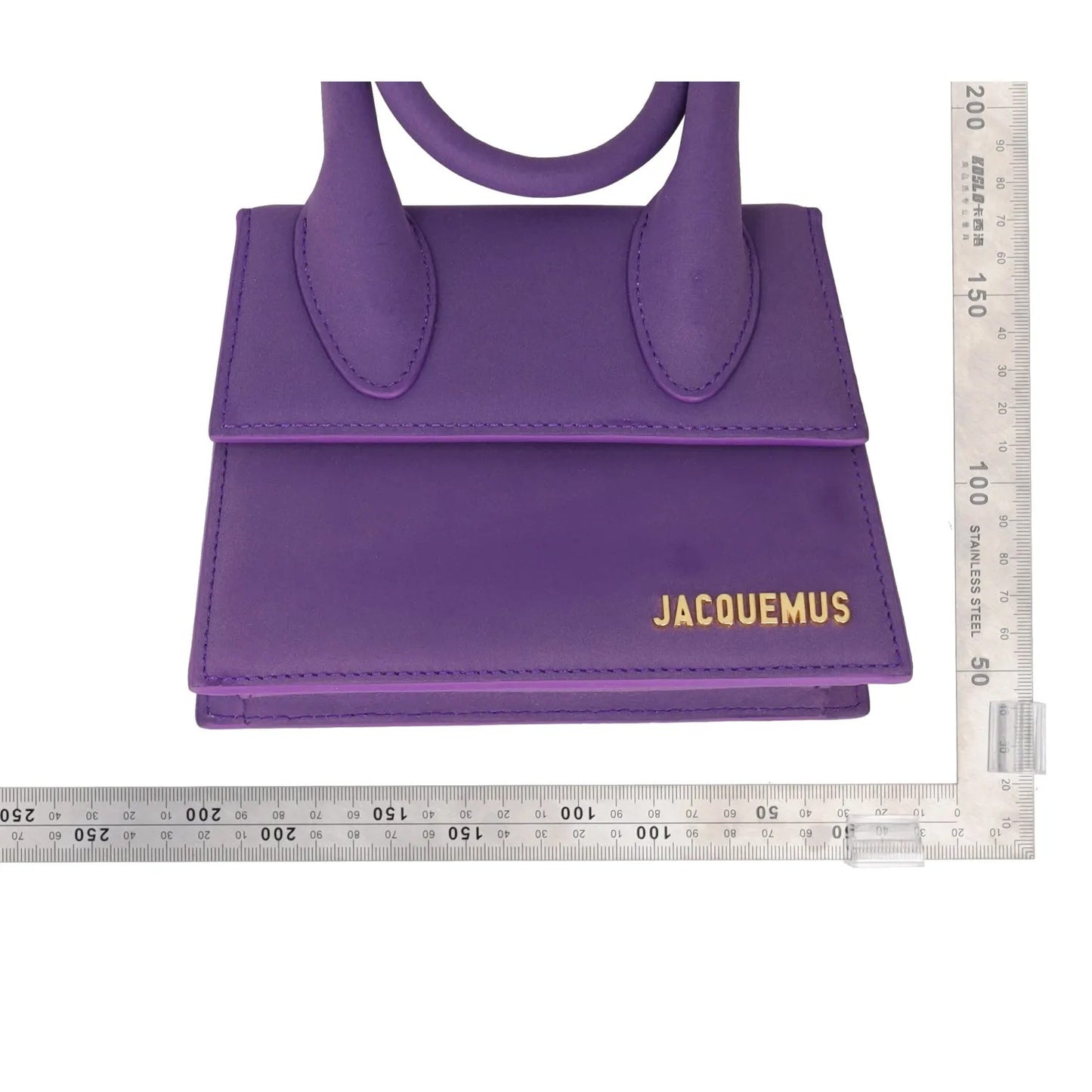 JACQUEMUS Womens Top Handle Bag Purple Leather Flat Closure Gold Accent S RRP450 — View 12