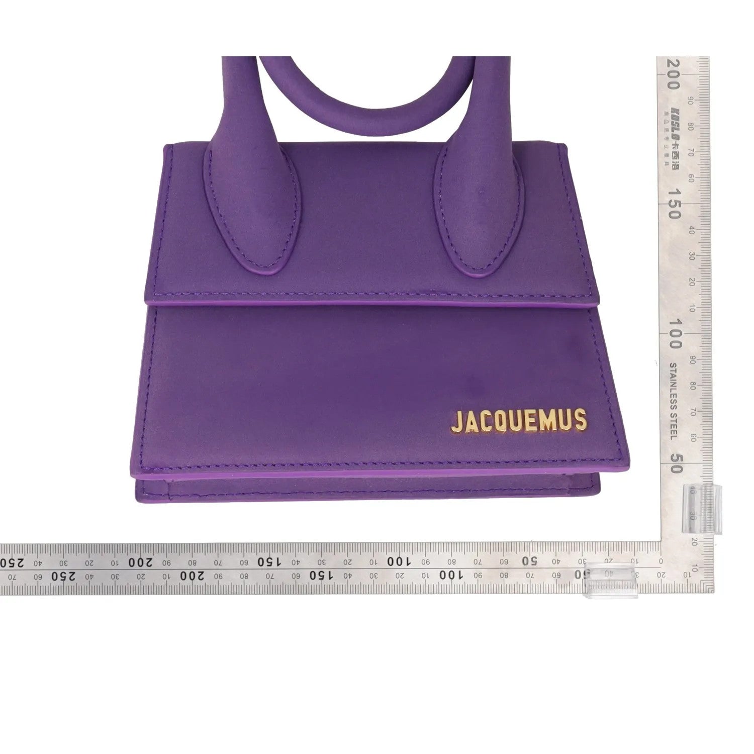 JACQUEMUS Womens Top Handle Bag Purple Leather Flat Closure Gold Accent S RRP450 — View 12
