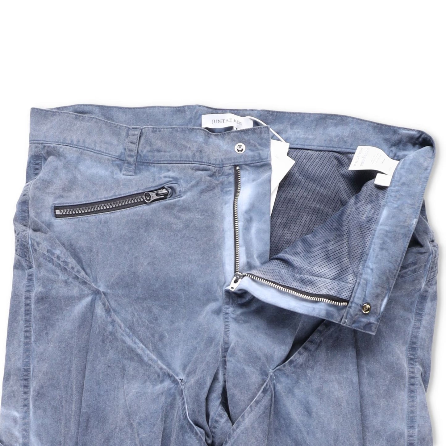 JUNTAE KIM Mens Gather-Twisted Dye Shell Trousers Blue Straight Leg L RRP 720 — View 6