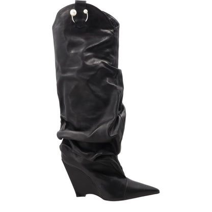 D'ACCORI Womens Arizona Boot 100 Leather Formal Black Wedge Heel EU 39.5 RRP1695