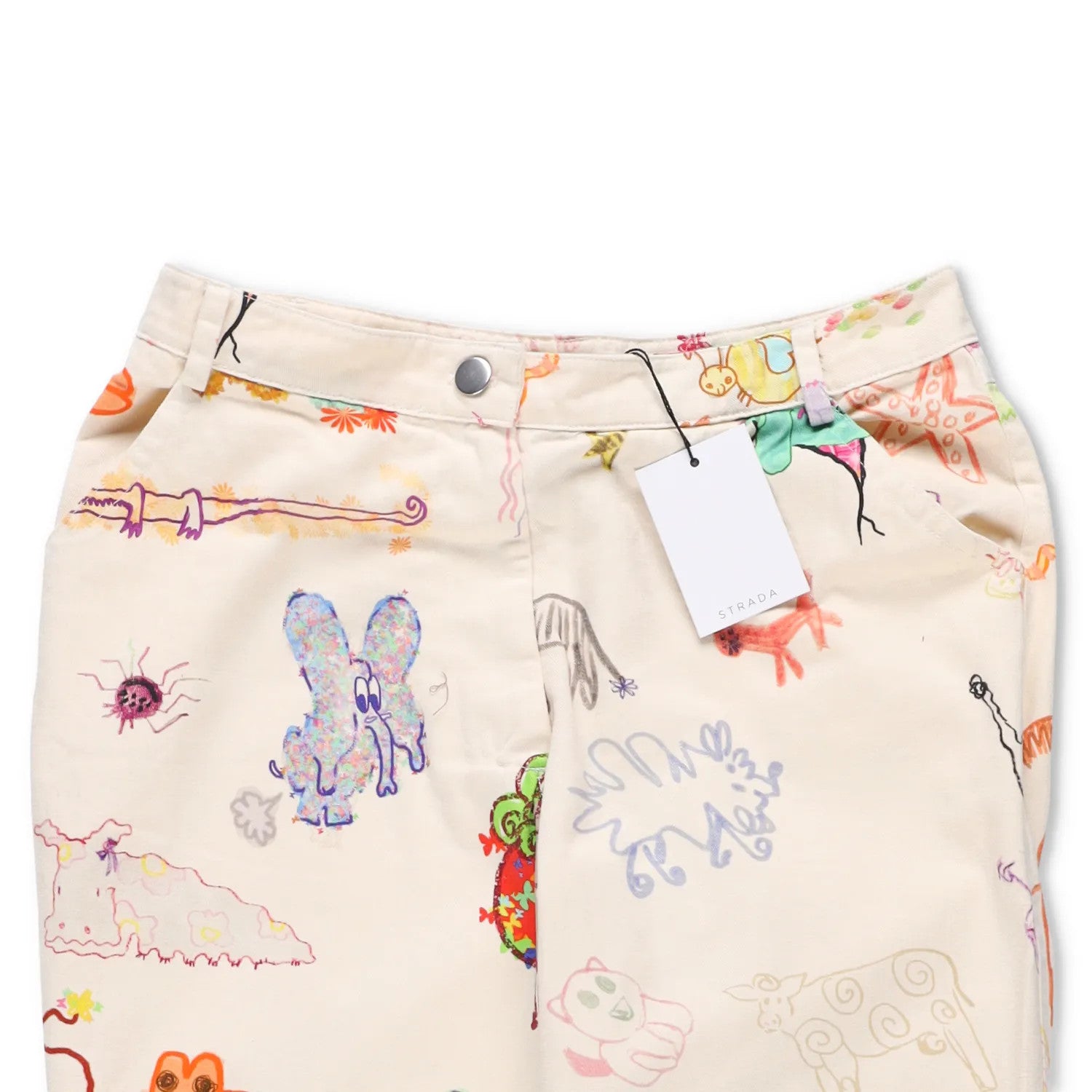 COLLINA STRADA Trousers White Artistic Print Flat Front Cotton Size M RRP 450 — View 6