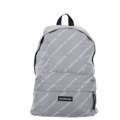 BALENCIAGA Mens Backpack Grey Nylon White All Over Logo Strap Size L RRP 950