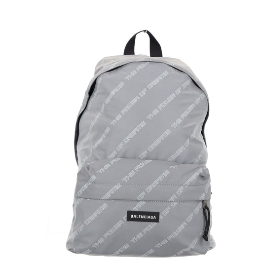 BALENCIAGA Mens Backpack Grey Nylon White All Over Logo Strap Size L RRP 950