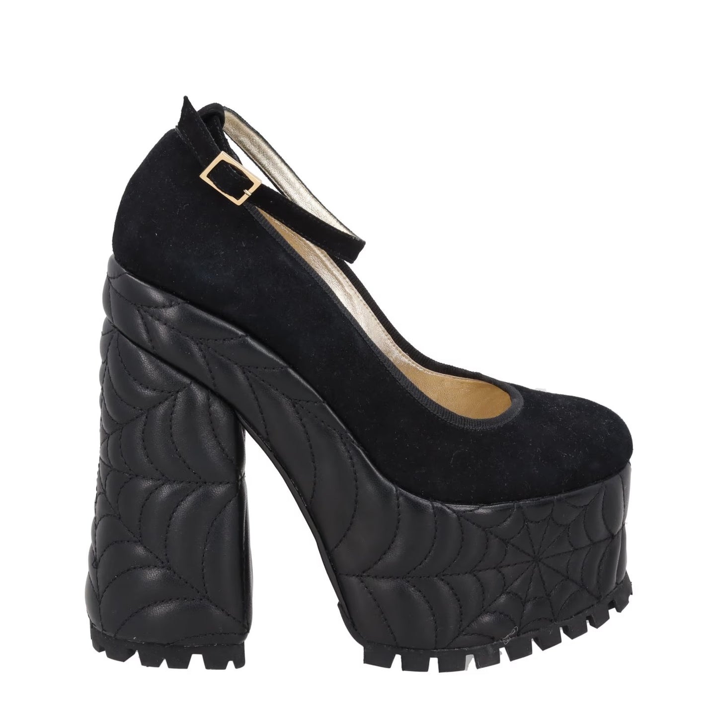 CHARLOTTE OLYMPIA Womens Malice Platform 155 Sandals Black Suede/Lhtr UK4 RRP995