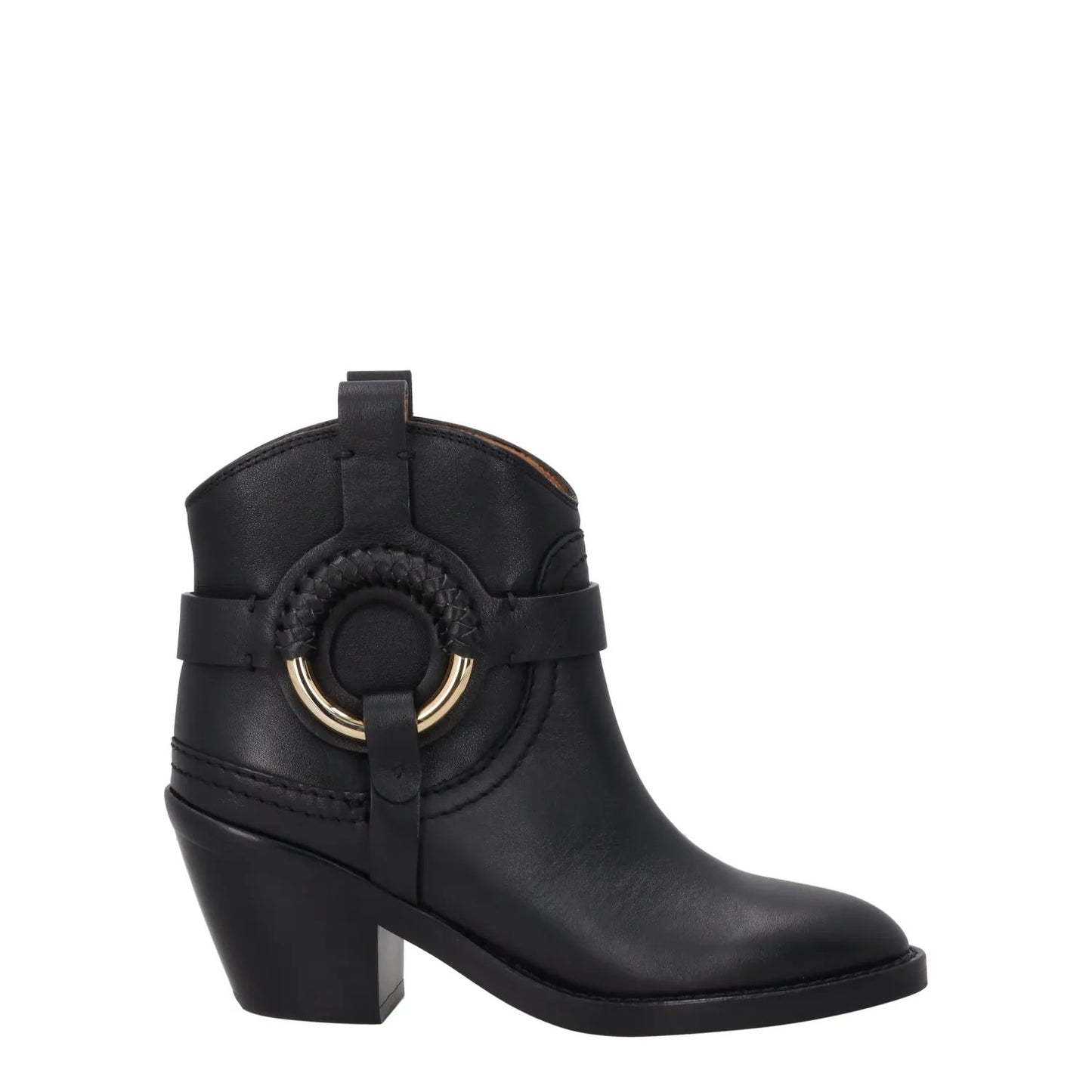 SEE BY CHLOE Womens Hana Ankle Boots Black Leather Round Toe Mid Heel 39 RRP 525