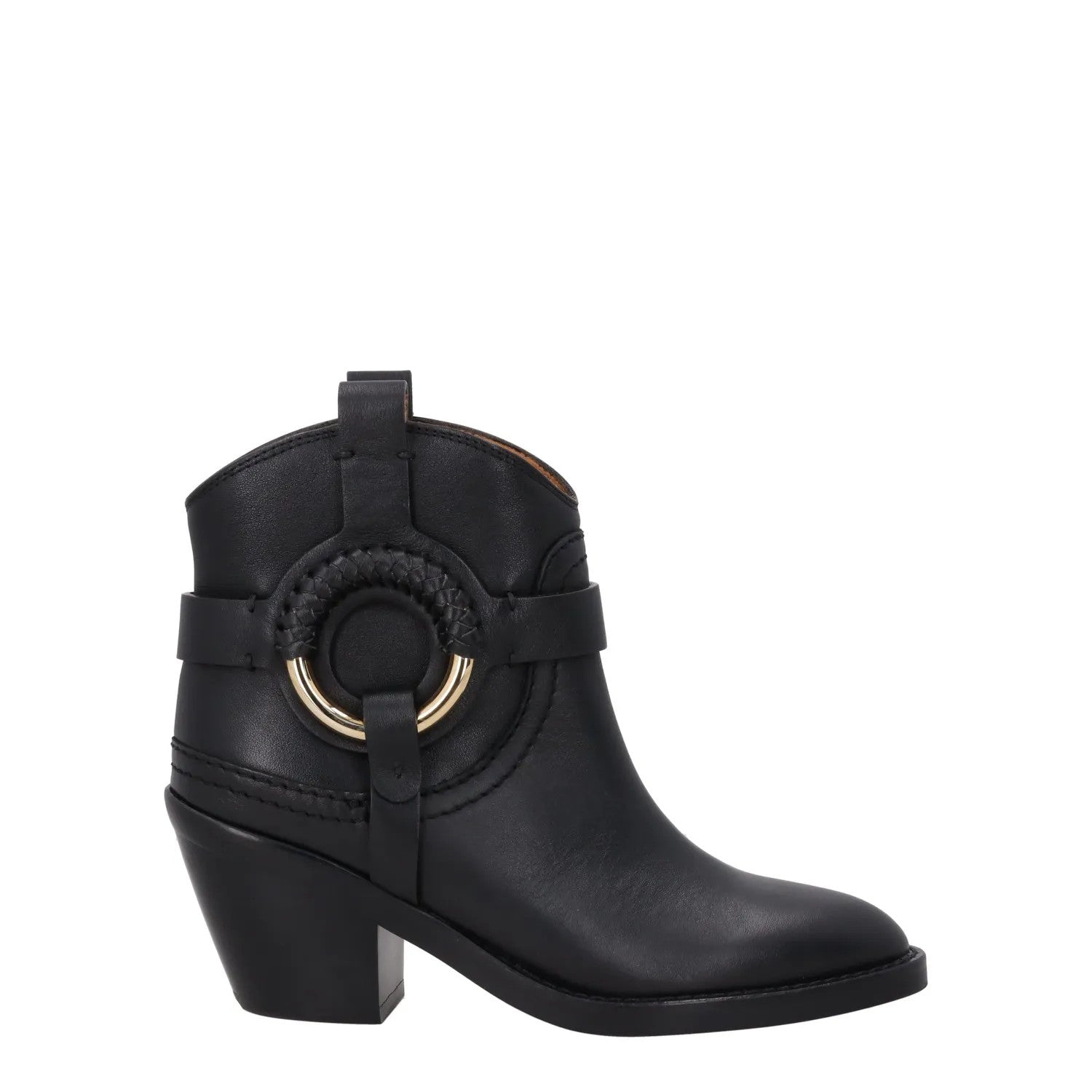 SEE BY CHLOE Womens Hana Ankle Boots Black Leather Round Toe Mid Heel 39 RRP 525