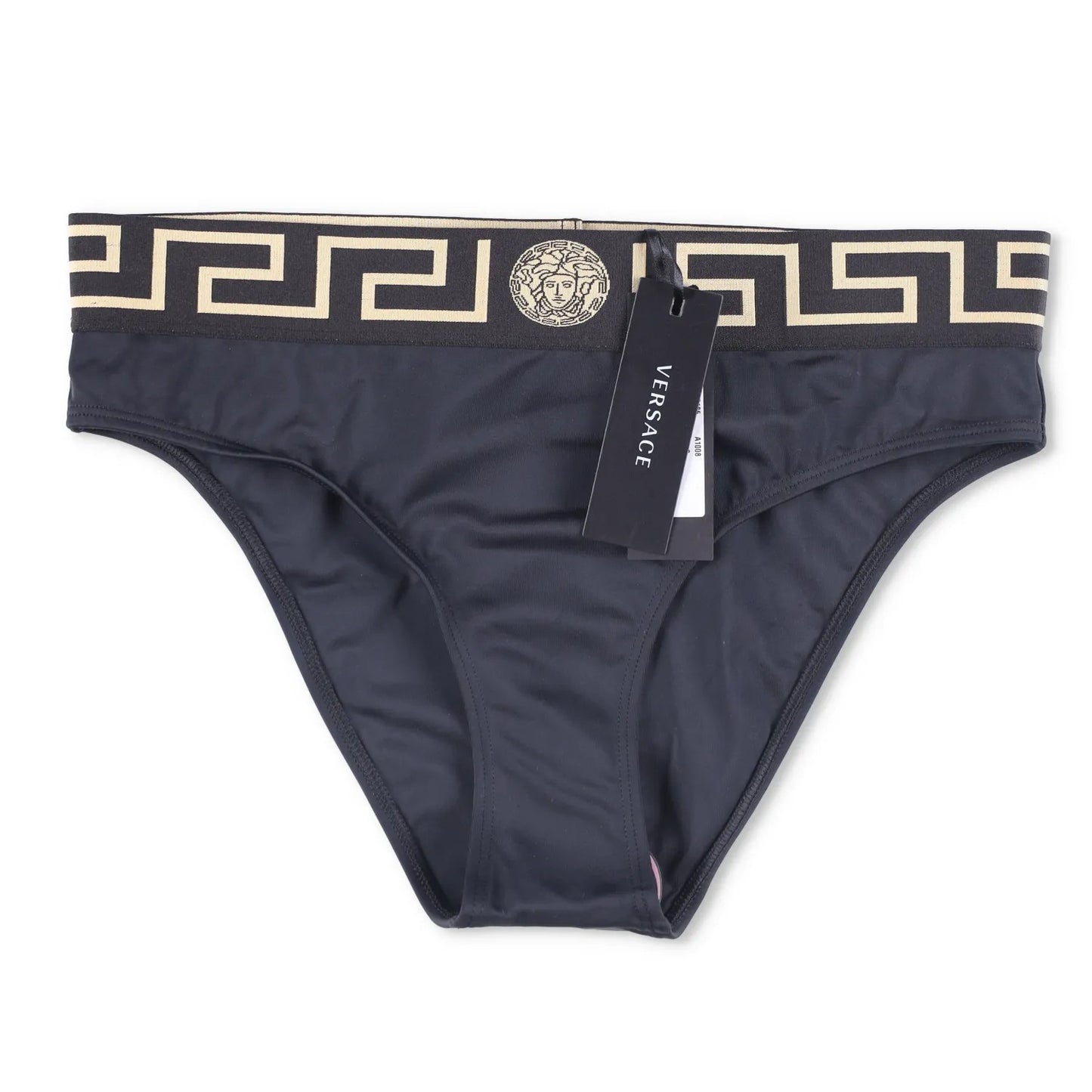 VERSACE Womens Bikini Bottom Logo Elasticated Waist Black Bikini Size 3 RRP 150 — View 5