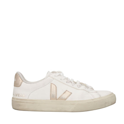 VEJA Womens Campo Sneaker Leather Low Top Lace Up White Metallic Logo UK6 RRP152