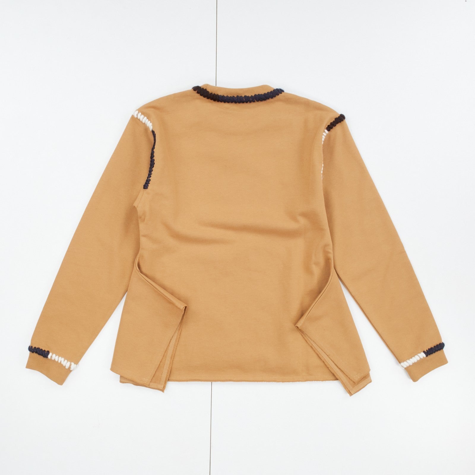 JW ANDERSON Asymmetric Contrast Stitch Crew Sweat Cotton Womens Tobbaco M RRP245 — View 9