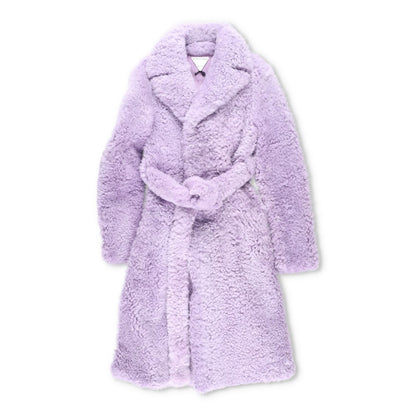 BOTTEGA VENETA Womens Wool Kimono Gown Purple Fur Trim Belted Collar 40 RRP 7000