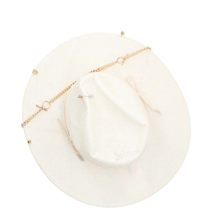 RUSLAN BAGINSKIY Womens Pierced Chain Strap Fedora Hat White Size L RRP 400 — View 7