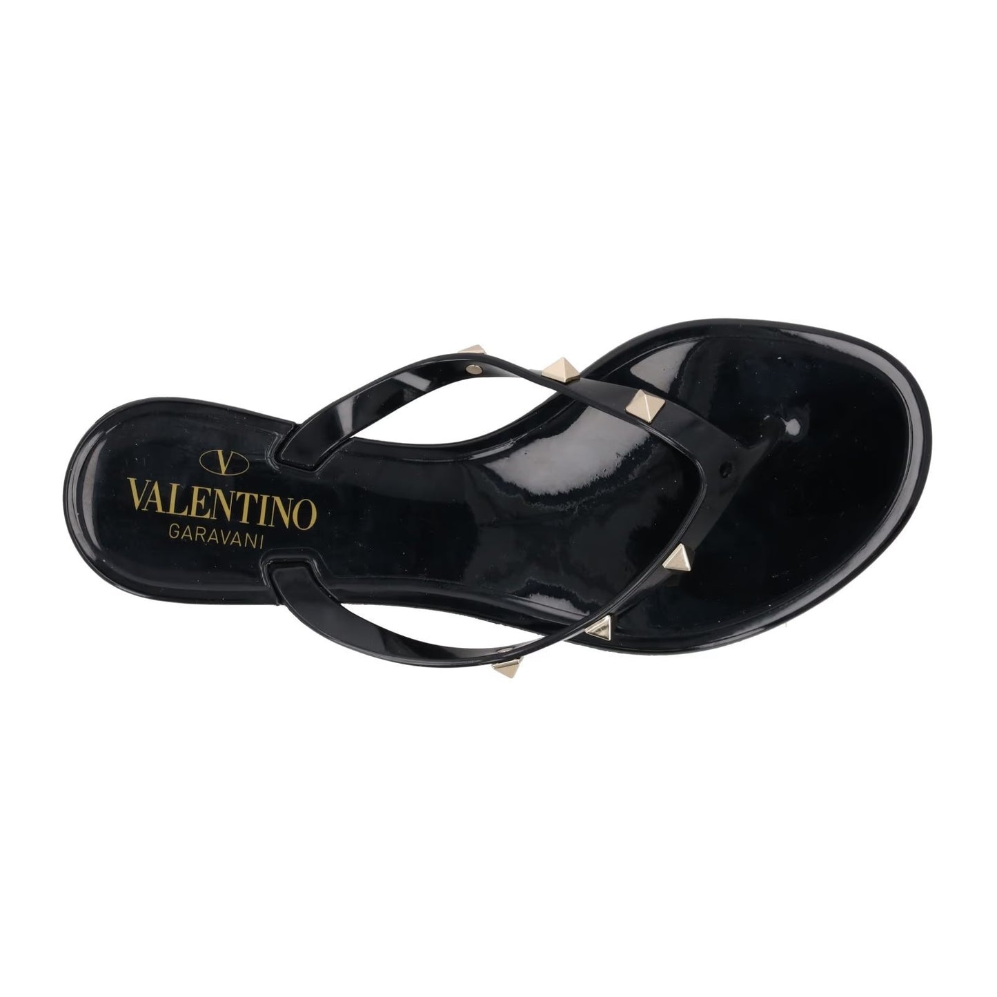 VALENTINO Womens Rockstud Black PVC Flat Sandals Gold Studs Open Toe EU35 RRP380 — View 7