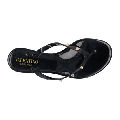 VALENTINO Womens Rockstud Black PVC Flat Sandals Gold Studs Open Toe EU35 RRP380 — View 7