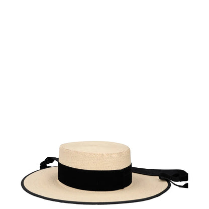 ELIURPI Womens Hat Beige Straw Boater Hat Black Strap Summer Size M RRP 300 — View 4