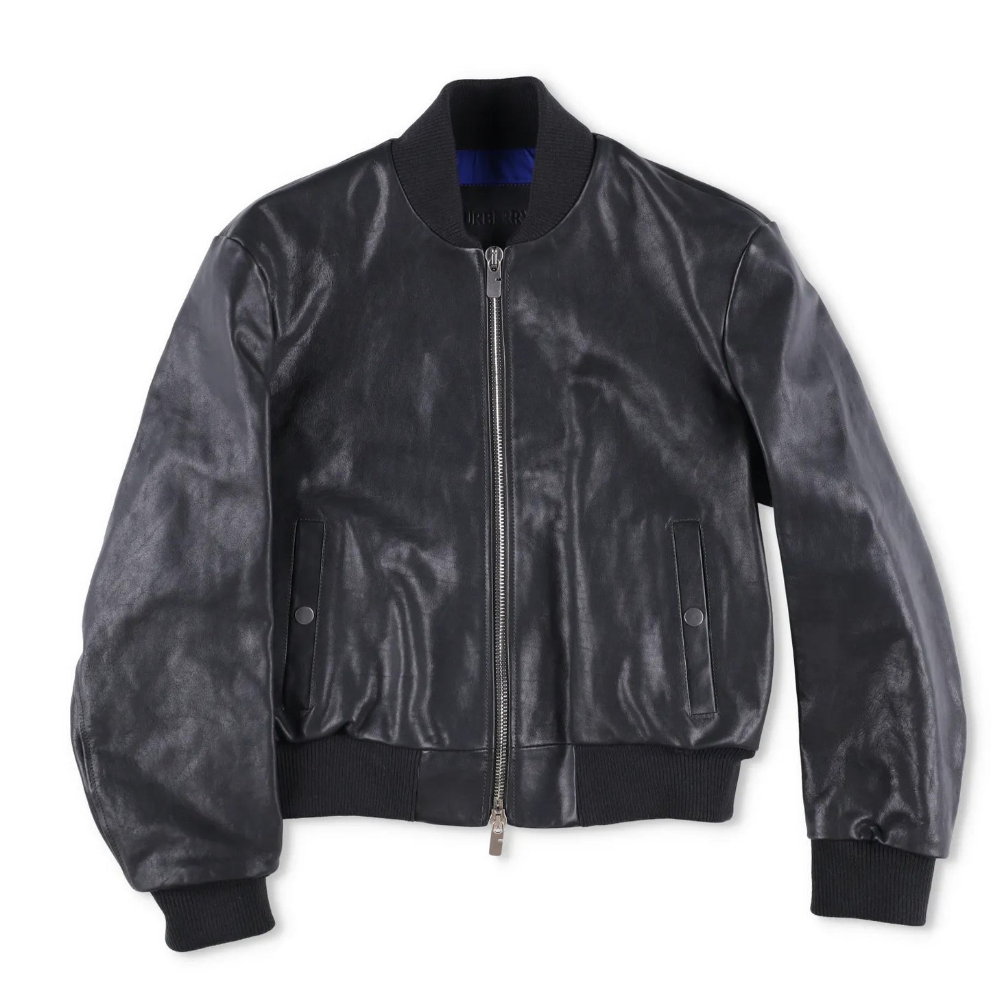 BURBERRY Mens Bomber Jacket Zipped Leather Black Band Collar Size 46 RRP 3490 — View 2