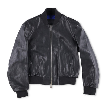 BURBERRY Mens Bomber Jacket Zipped Leather Black Band Collar Size 46 RRP 3490 — View 2