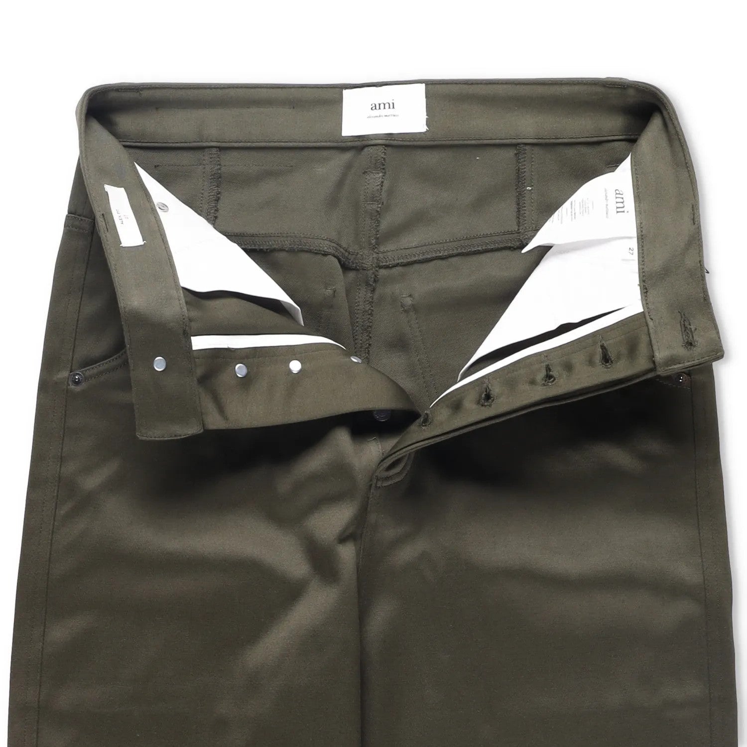 AMI Mens Trousers Green Mid Rise Straigh Leg Slash Pockets Cotton Size 27 RRP225 — View 6