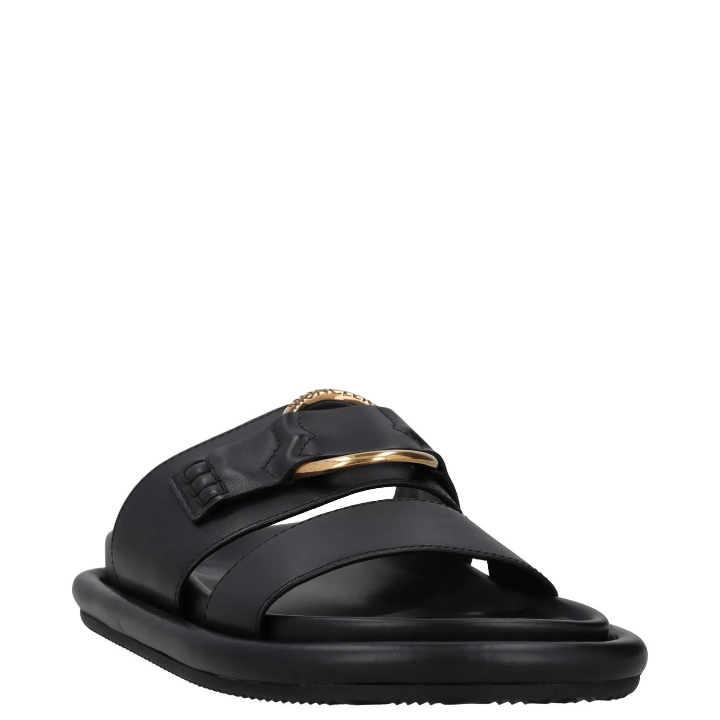 MONCLER Womens Bell Sandals Flat Sliders Black Leather Open Toe UK 3 RRP 515 — View 2