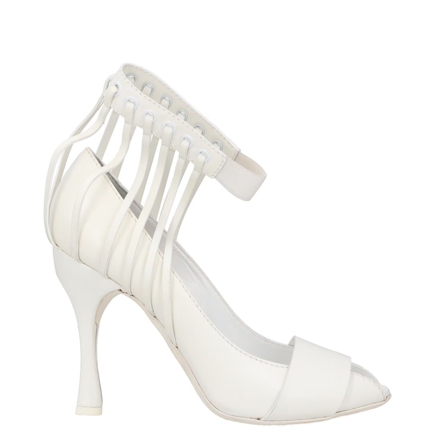 MISSONI Womens High Heels White Leather Ankle Strap Open Toe UK 6 RRP 150
