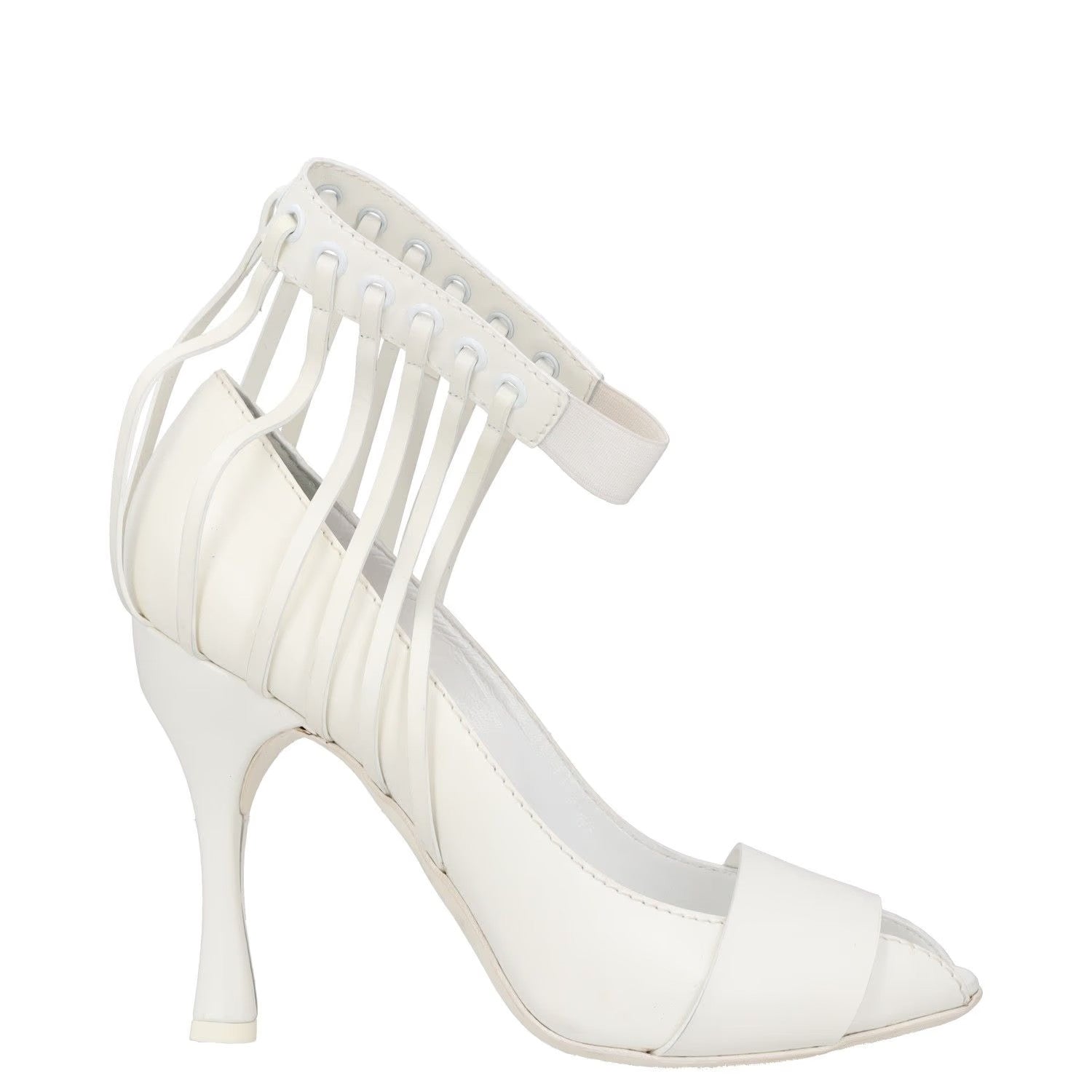MISSONI Womens High Heels White Leather Ankle Strap Open Toe UK 6 RRP 150
