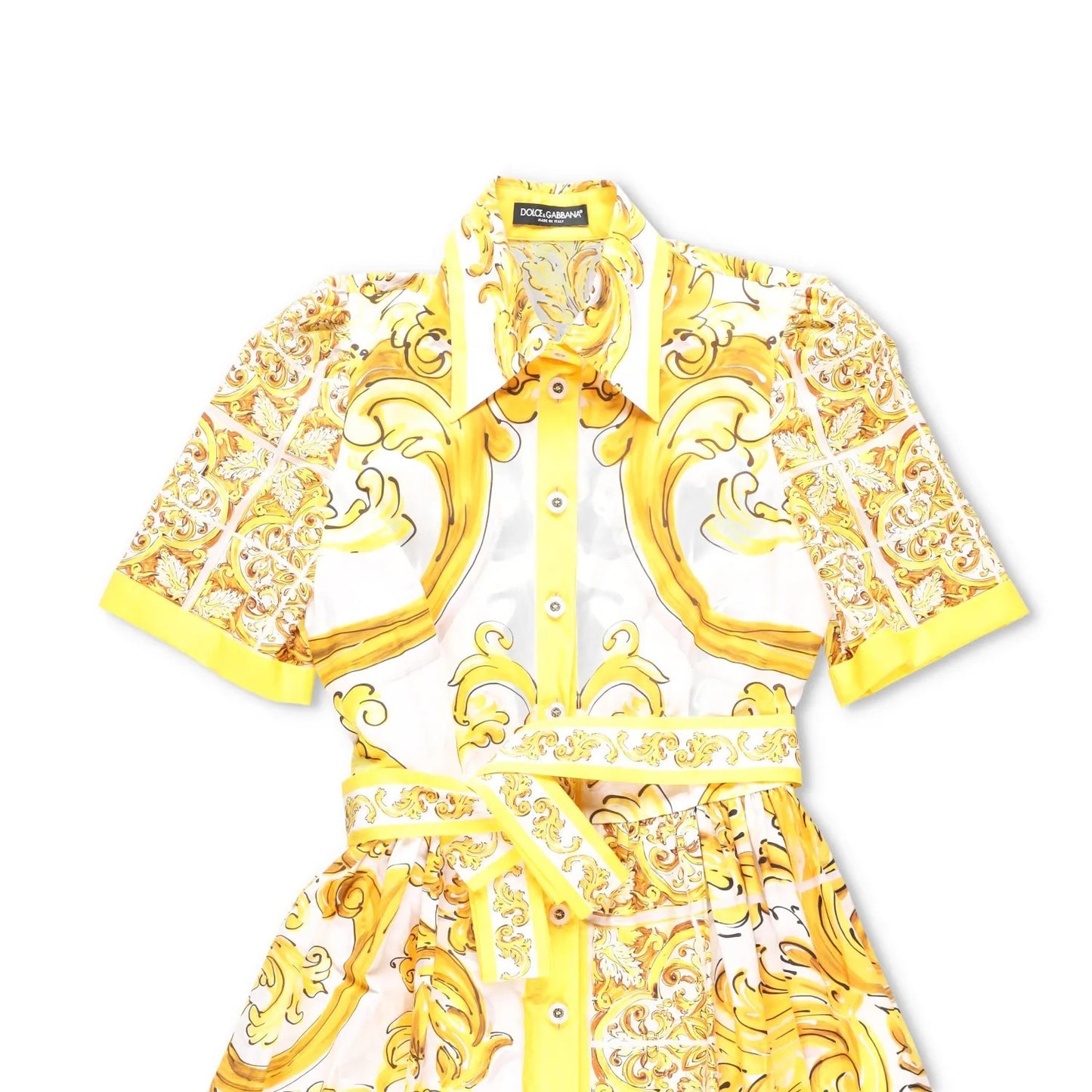 DOLCE & GABBANA Womens Dress Midi Short Sleeve Maiolica Yellow Size 40 RRP 2150 — View 3