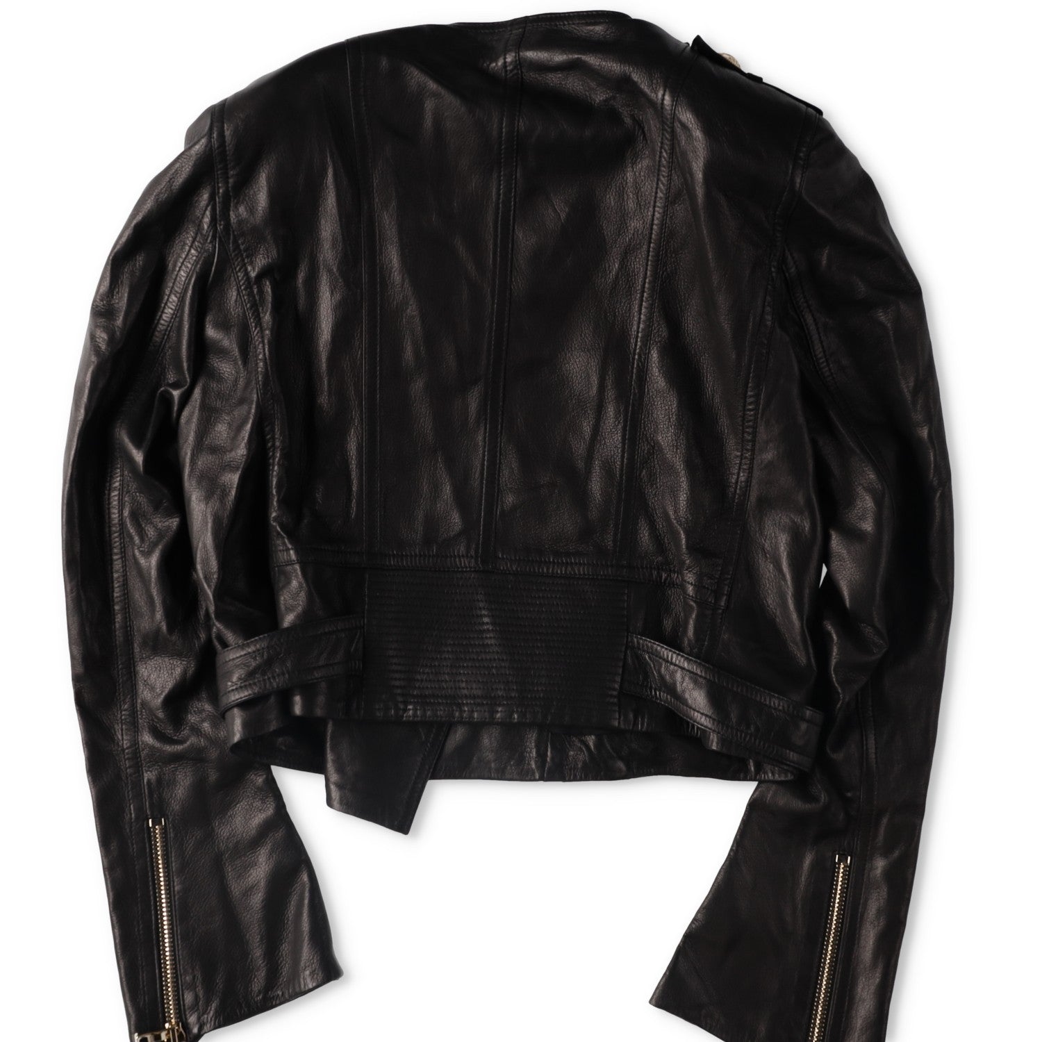 BALMAIN Womens Leather Cropped Biker Jacket Zippers Black Designer RRP3000 — View 12
