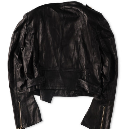 BALMAIN Womens Leather Cropped Biker Jacket Zippers Black Designer RRP3000 — View 12