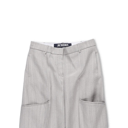 JACQUEMUS Womens Wide Leg Trousers Grey Silk Blend Pockets Size 40 RRP 300 — View 2