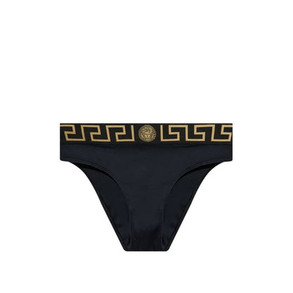 VERSACE Women E Bikini Bottoms Logo Elasticated Waistband Black Size S RRP 150