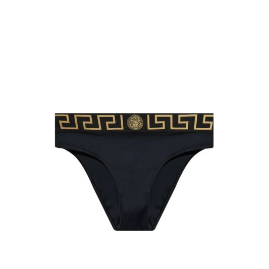 VERSACE Women E Bikini Bottoms Logo Elasticated Waistband Black Size S RRP 150
