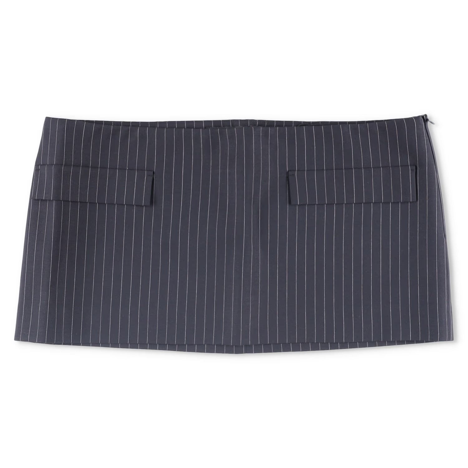 MOWALOLA Womens Pin Striped Mini Skirt Black Twill Zip Short Size S RRP 270