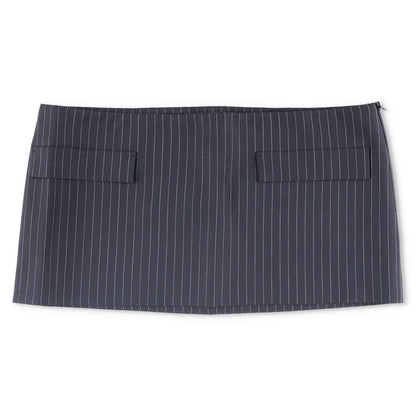MOWALOLA Womens Pin Striped Mini Skirt Black Twill Zip Short Size S RRP 270