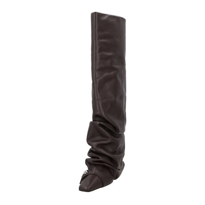 ATTICO Womens Juno Knee High Boots Leather Point Toe Stiletto Brown UK 7 RRP1466 — View 3