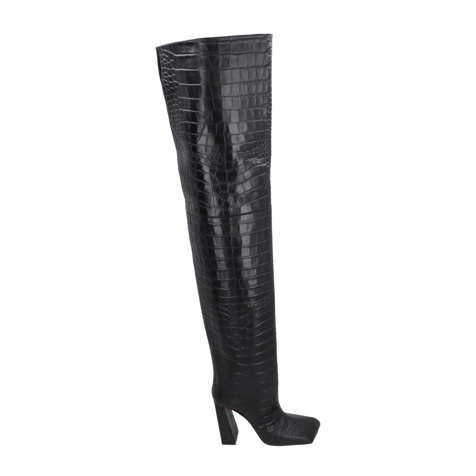 AMINA Womens Marine 95 High Heel Square Toe Thigh High Boot Croc UK 5 RRP 1650