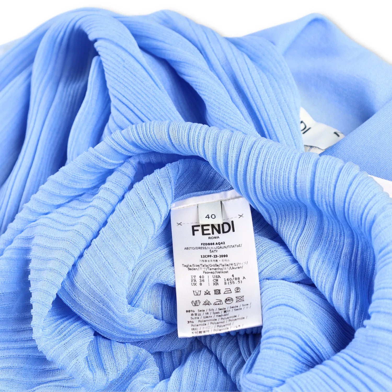 FENDI Womens Maxi Dress Collar Neck Long Sleeve Mesh Ribbd Silk Blue 40 RRP 2380 — View 11