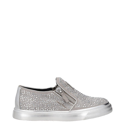 GIUSEPPE ZANOTTI Womens Trainers Silver Leather Embellished Low Top UK 3 RRP 400