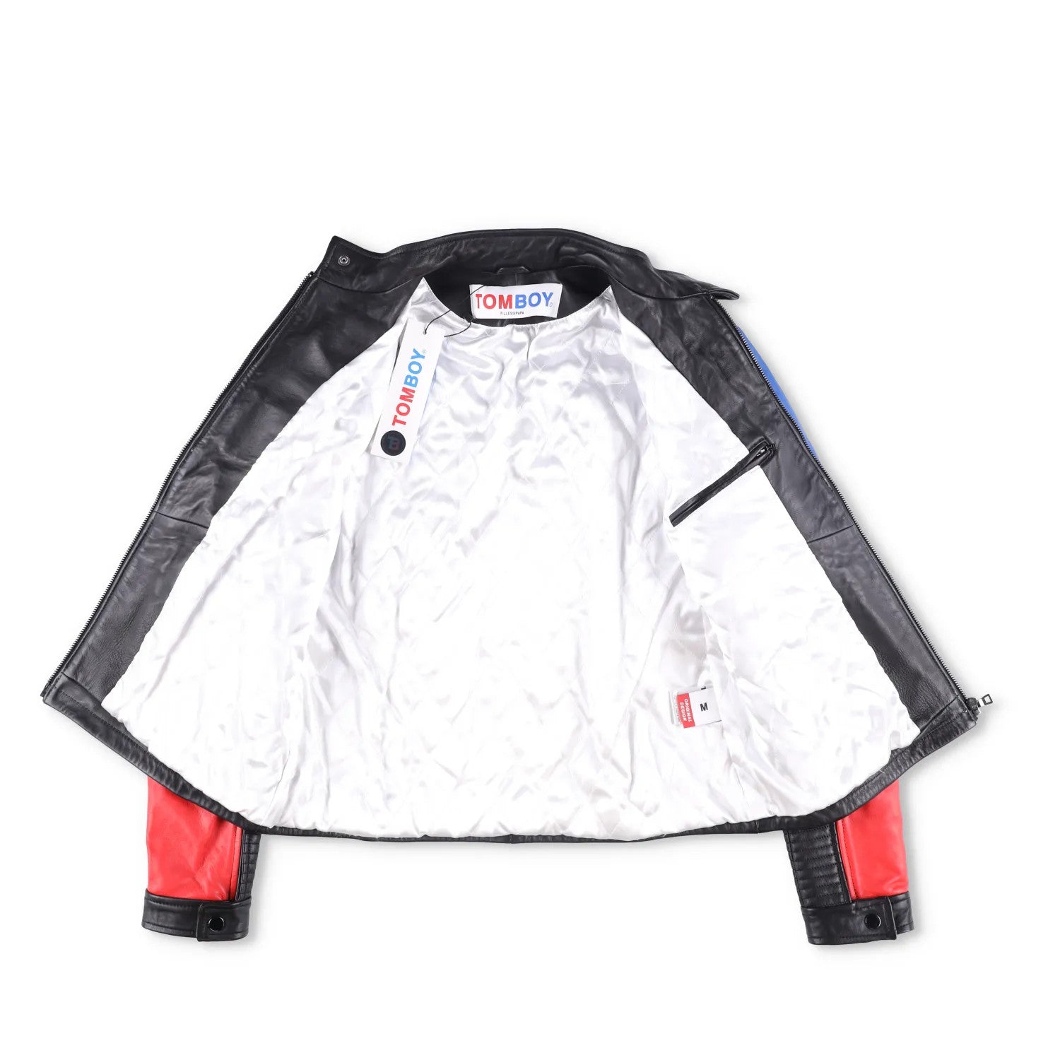 TOM BOY BY FILLES PAPA Mens Leather Jacket Black White Red Blue Size M RRP 700 — View 8