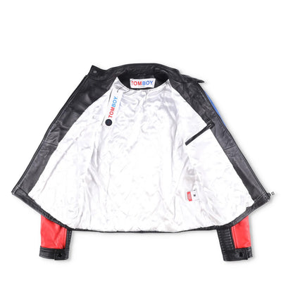 TOM BOY BY FILLES PAPA Mens Leather Jacket Black White Red Blue Size M RRP 700 — View 8