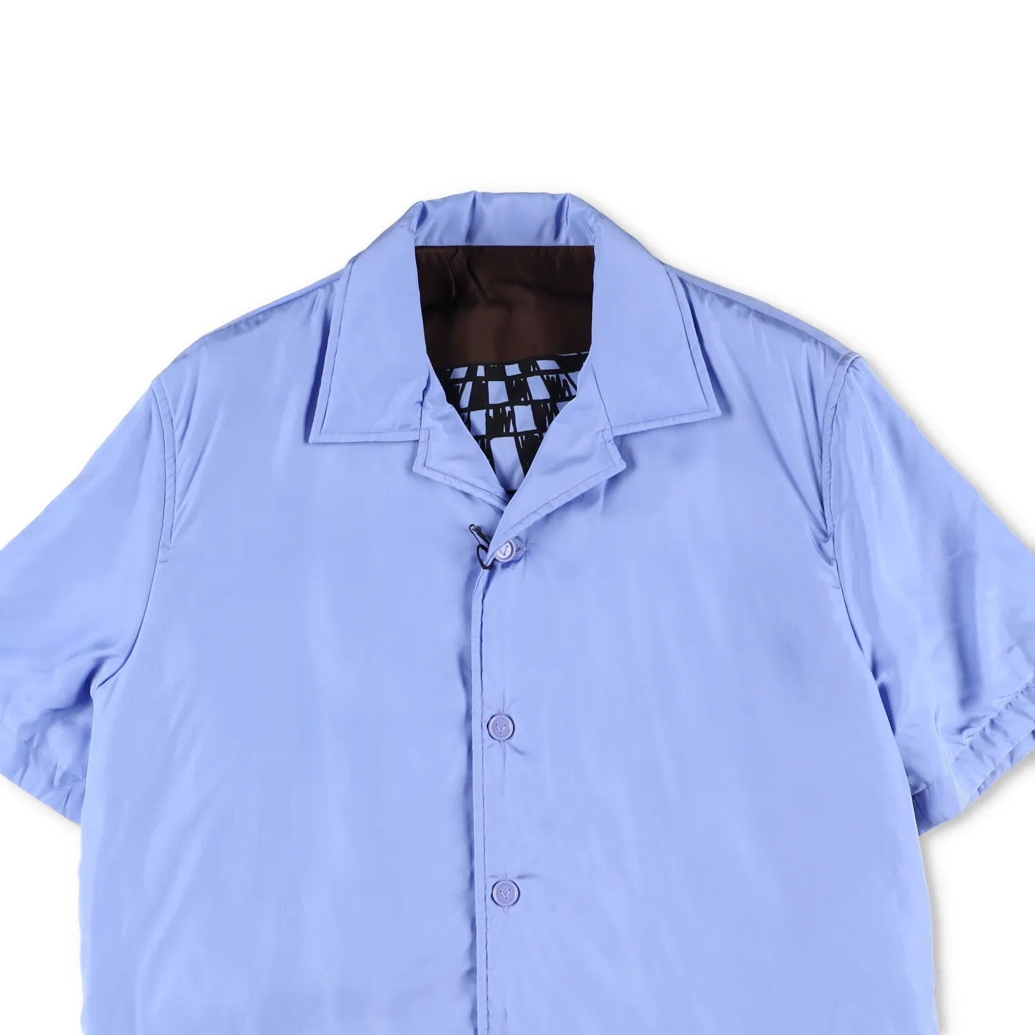 BOTTEGA Men Button Up Shirt Blue Short Sleeve Satin Regular Polyester 48 RRP1250 — View 2