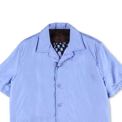 BOTTEGA Men Button Up Shirt Blue Short Sleeve Satin Regular Polyester 48 RRP1250 — View 2