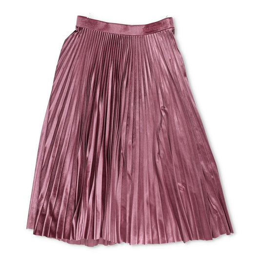 VALENTINO Womens Midi Skirt Satin Pleated Pink Shiny Polyester Blend XL RRP 1450