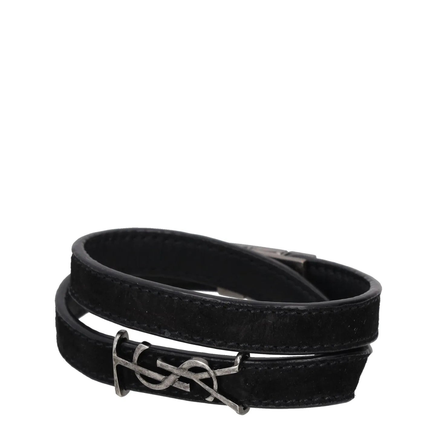 SAINT LAURENT Womens Bracelet Belt Black Leather Silver YSL RRP 275 — View 3