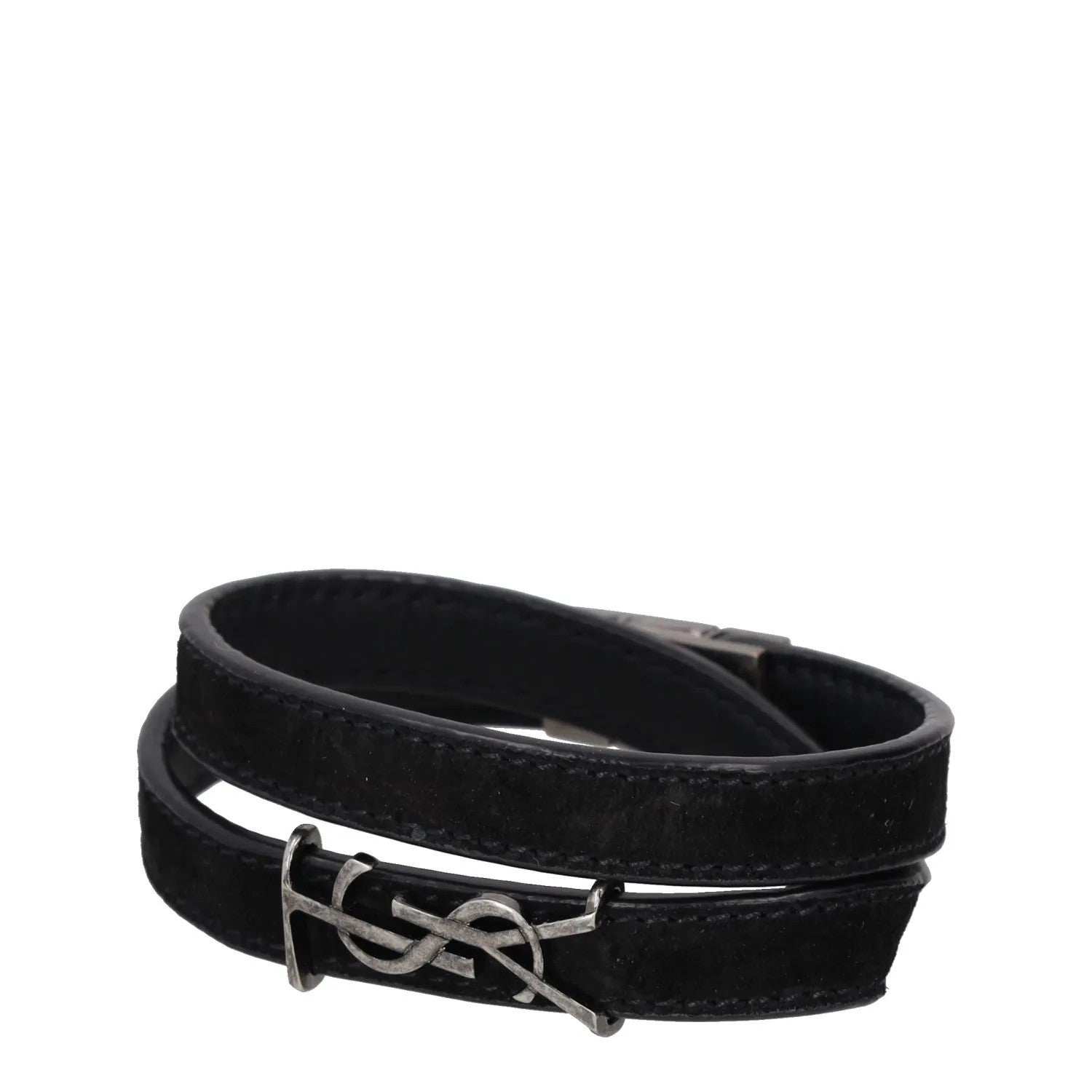 SAINT LAURENT Womens Bracelet Belt Black Leather Silver YSL RRP 275 — View 3