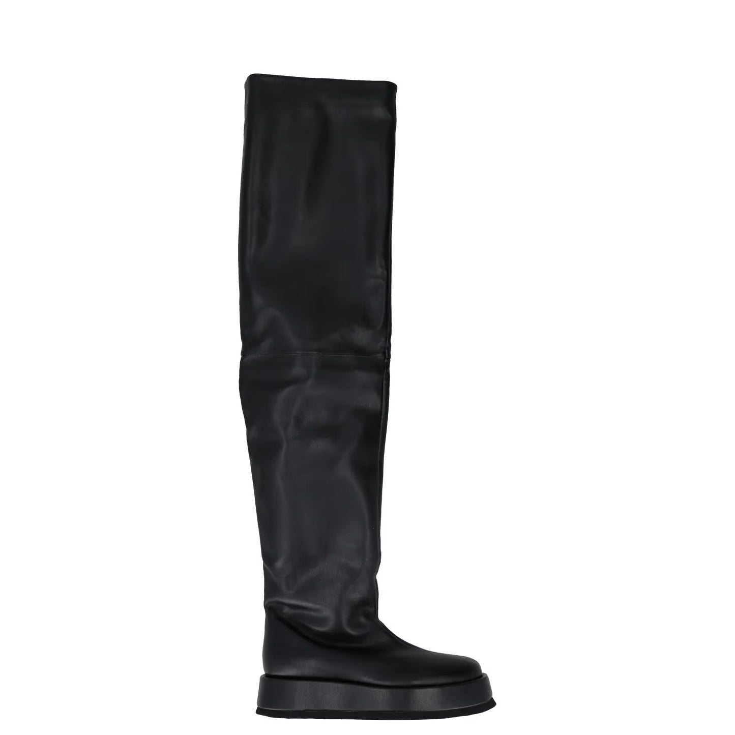 GIABORGHINI Womens Mid Thigh Boots Leather Slip On Round Flat Black UK5 RRP 650