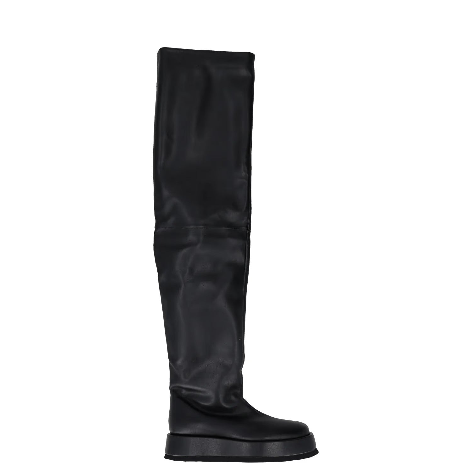 GIABORGHINI Womens Mid Thigh Boots Leather Slip On Round Flat Black UK5 RRP 650