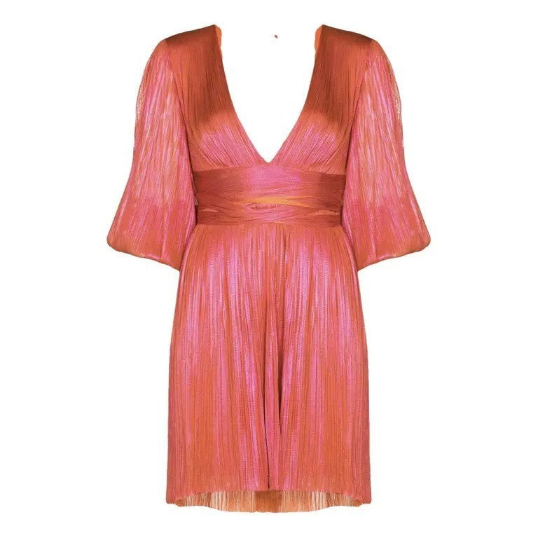 MARIA LUCIA HOHAN Sandra Mini Dress Orange Foiled Silk Size 34 RRP1850